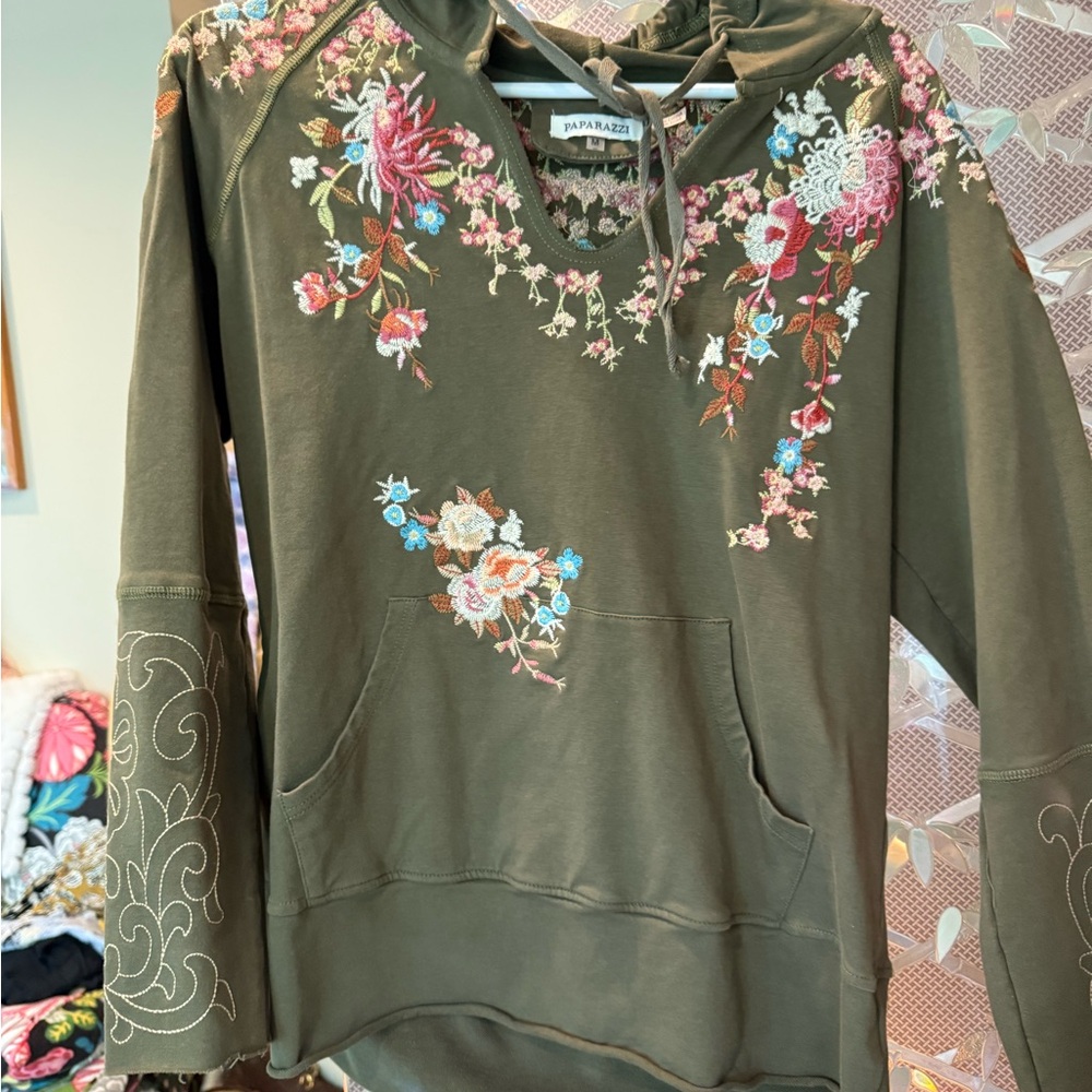 Paparazzi Olive Floral Embroidered Top